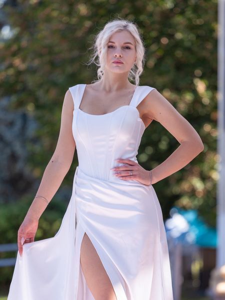 White satin evening corset dress (S, off white)