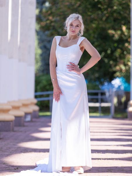 White satin evening corset dress (S, off white)