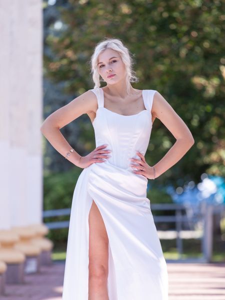 White satin evening corset dress (S, off white)