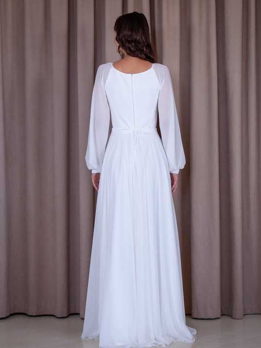 White Long Sleeve Chiffon Maxi Dress