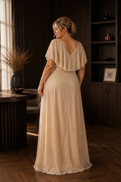 Вечірнє блискуче довге плаття (XL/XXL, Золотий) MLT-40-448-630 фото