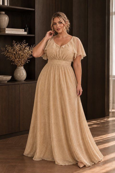 Вечірнє блискуче довге плаття (XL/XXL, Золотий) MLT-40-448-630 фото