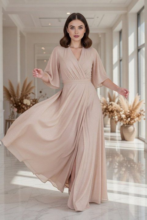 Нарядна довга шифонова сукня золотистого кольору (XL/XXL, Золотий) DEV-40-247-580 фото