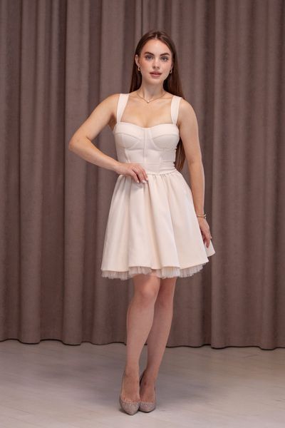Short Backless Beige Cocktail Dress with Lace-Up Corset Top (S, beige)