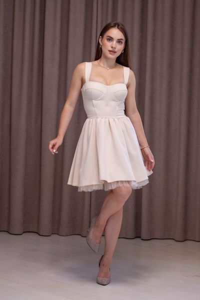 Short Backless Beige Cocktail Dress with Lace-Up Corset Top (S, beige)
