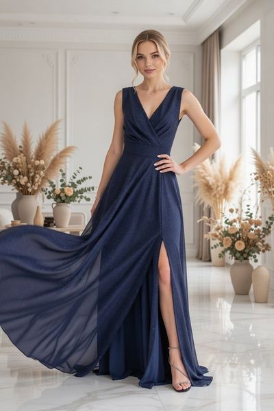 Вечірня шифонова довга сукня синього кольору (S, Синій) MLT-40-448-597 фото
