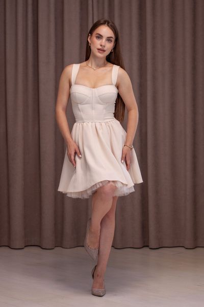 Short Backless Beige Cocktail Dress with Lace-Up Corset Top (S, beige)