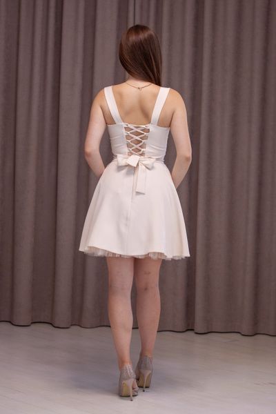 Short Backless Beige Cocktail Dress with Lace-Up Corset Top (S, beige)