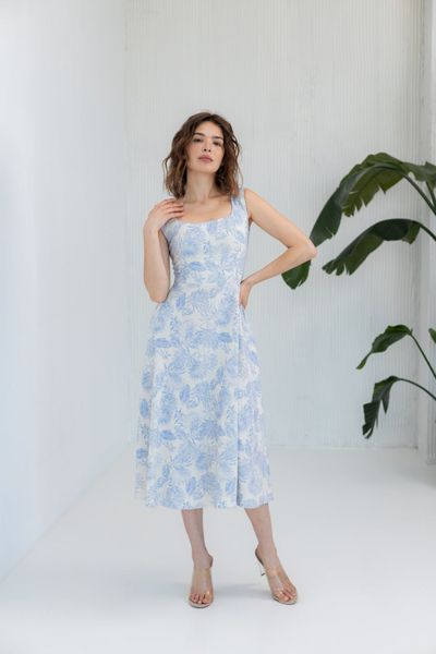 Midi summer dress in floral print (M, light blue)