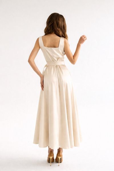 Elegant White Cocktail Dress with Square Neckline, Ankle Length & Wide Straps - Perfect for Proms and Engagements (S, off white)
