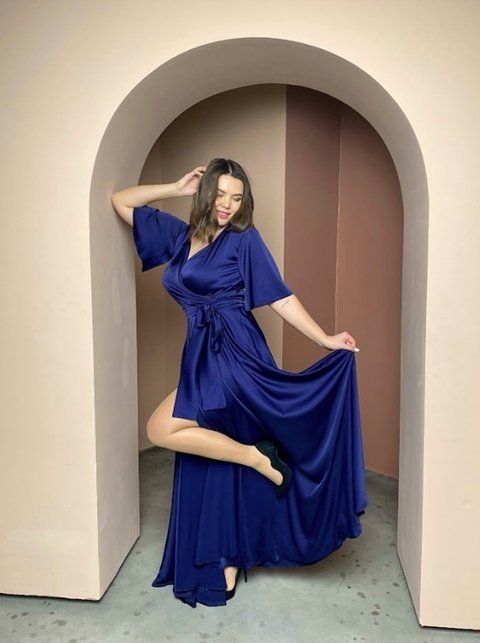Blue Silk Evening Dress: Plain Patterned A-Line Maxi with Short Sleeves for Prom or Wedding Guest (XL, blue)