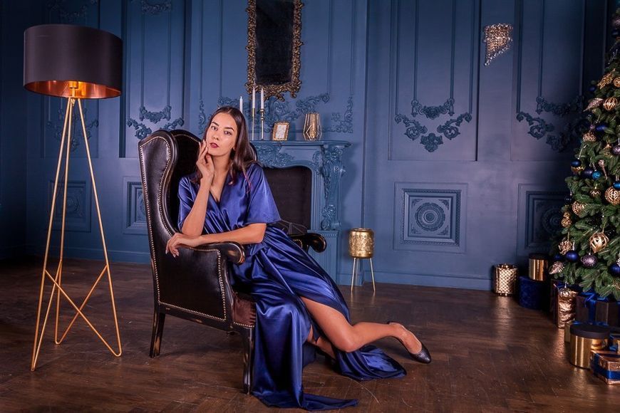 Blue Silk Evening Dress: Plain Patterned A-Line Maxi with Short Sleeves for Prom or Wedding Guest (XL, blue)