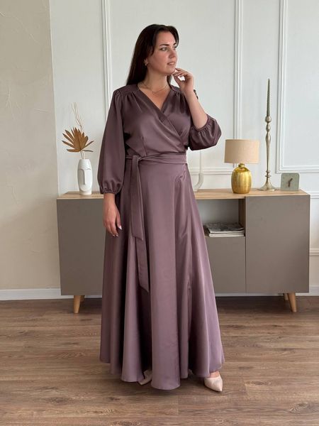 Silk Wrap i Dress with 3/4 Sleeves - Ideal forl Parties and Wedding Guests cappuccino color (L/XL, coffee)