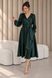 Emerald Green Silk Midi Wrap Dress with Belt and Puff Sleeves (L, )