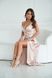 Satin A-Line Maxi Dress with V-Neck and Side Slit (L, beige)