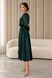 Emerald Green Silk Midi Wrap Dress with Belt and Puff Sleeves (L, )