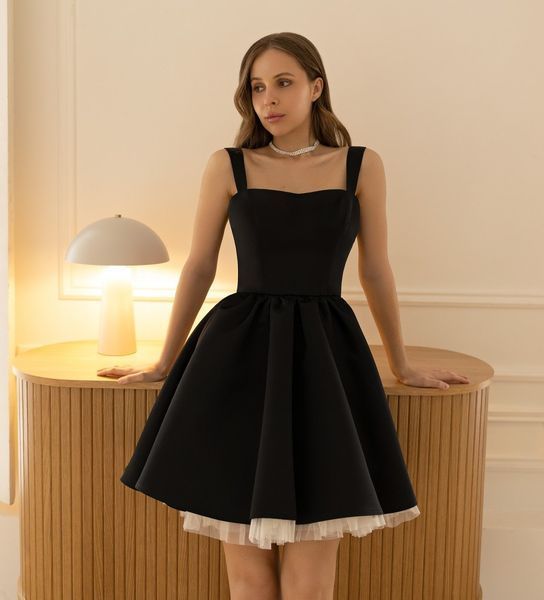 Black Satin Babydoll Cocktail Dress (S, black)