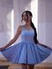Light Blue Women's Prom Strap Dress With Belt (S, light blue)