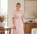Light pink short-sleeved midi dress (S, pink)