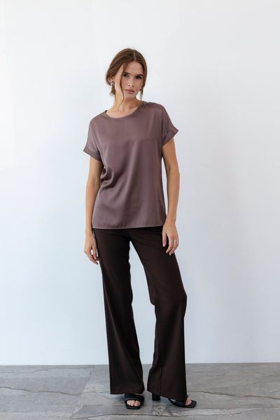 Women's silk brown T-shirt (M, brown)