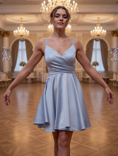 Коктейльна коротка сукня на бретелях блакитного кольору (M, Блакитний) TVD-40-406-407 фото