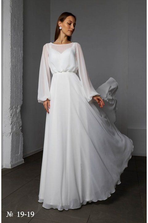 Довга класична біла сукня з рукавами (5XL, Білий) LOL-40-449-492 фото