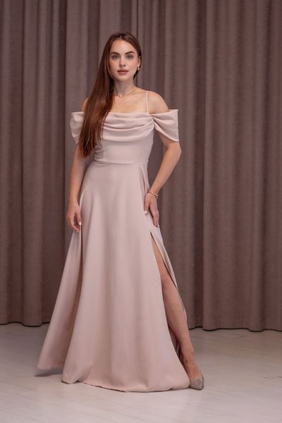 Beige A-Line Fit & Flare Evening Dress (S, beige)