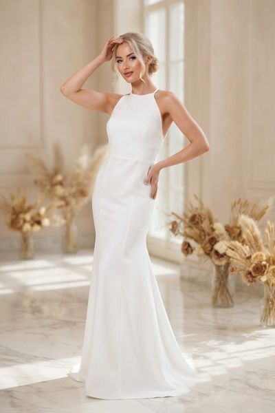 Sleeveless White Bodycon Maxi Dress with Round Neckline (L, white)