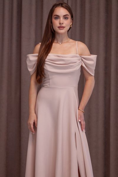 Beige A-Line Fit & Flare Evening Dress (S, beige)