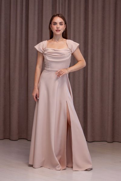 Beige A-Line Fit & Flare Evening Dress (S, beige)