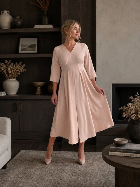Long light dress 3/4 sleeve (XL, beige)