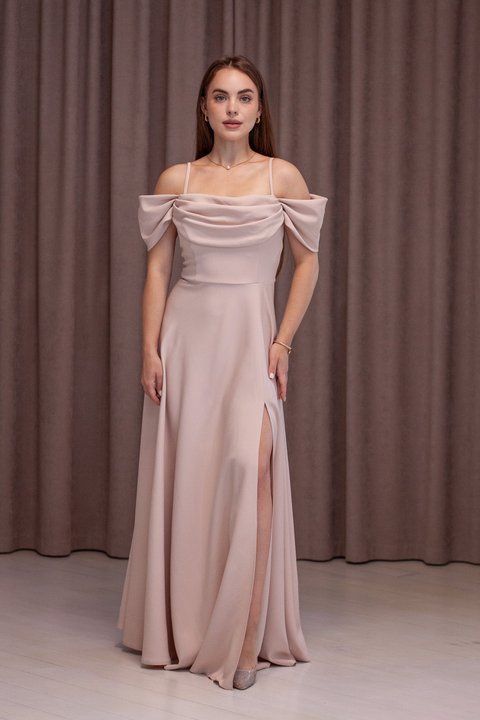 Beige A-Line Fit & Flare Evening Dress (S, beige)