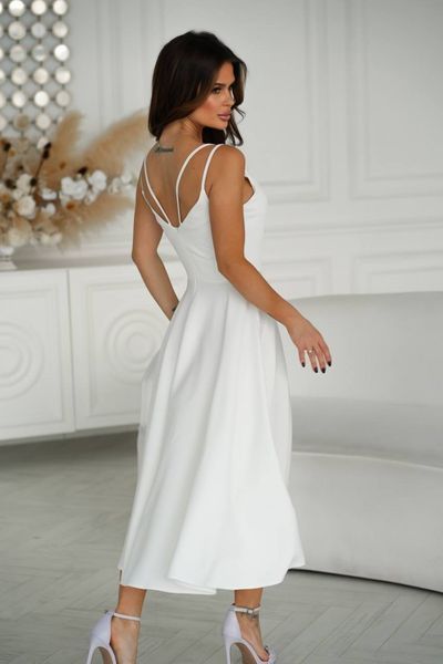 Sleeveless Fit & Flare White Cocktail Midi Dress with Open Back (M, white)