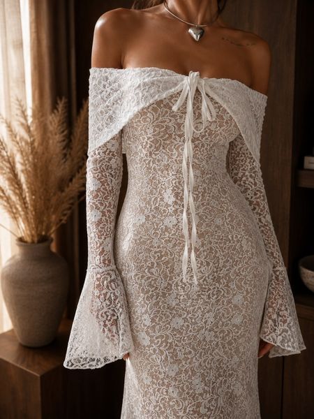 Light Sleeveless Maxi White A-line Bridal Dress guipure (M, white)