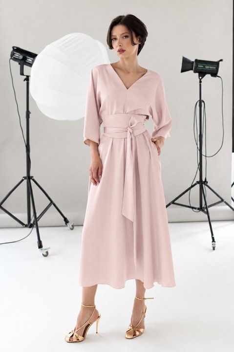 Long Powder Pink Dress (XL, pastel pink)