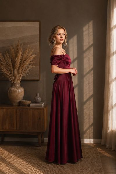 Burgundy Satin Spaghetti Strap Maxi", "Square Neck Burgundy A-Line Evening Dress", "Fit & Flare Burgundy Satin Maxi Gown (S, burgundy)