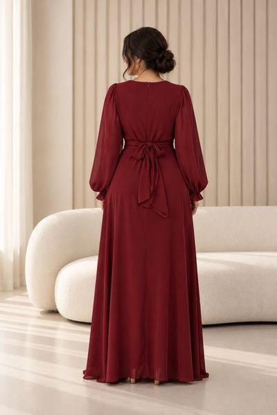 Вечірня довга шифонова сукня в бордо (XL/XXL, Червоний) MLT-40-448-633 фото