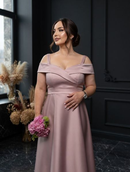 Long satin pink maxi dress big size (XL, pink)