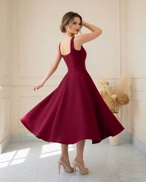 Sleeveless Dark Red A-Line Cocktail Dress on wide straps (L, red)