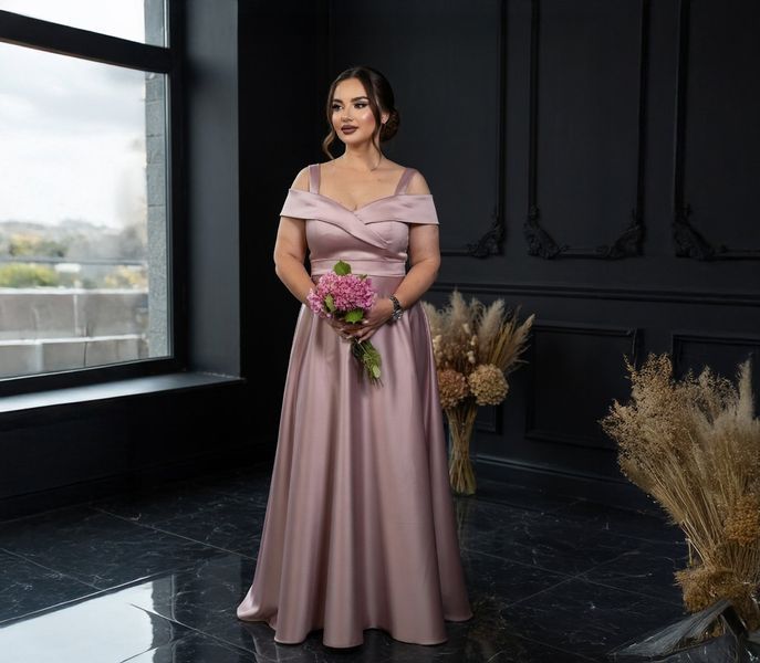 Long satin pink maxi dress big size (XL, pink)