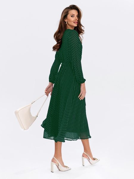 Green A-line Chiffon Midi Cocktail Dress with Long Sheer Sleeves (M, green)