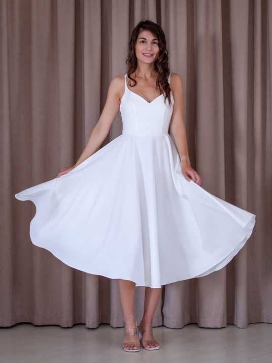 white midi dress fit and flare Adrianna Papell Women's Sleeveless Tea Length Dress, Ivory, 12