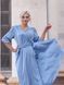 Blue satin long-sleeve wrap midi dress (L/XL, light blue)