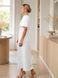 White silk midi dress with short sleeves and V-neck (XS, white)