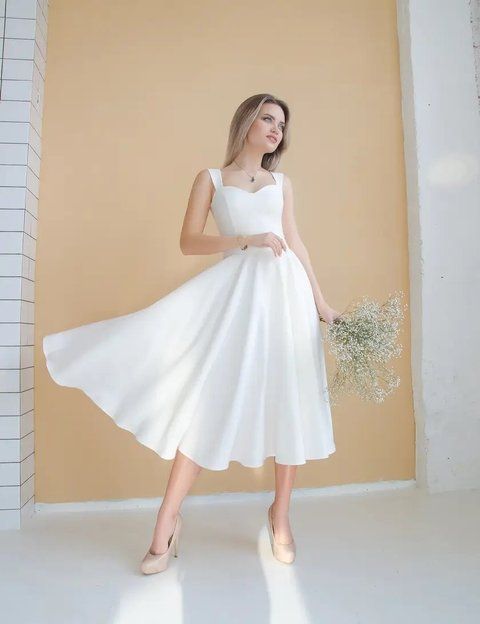 Sleeveless A-line White Cocktail Dress with Wide Straps and Sweetheart Neckline (XS, white)