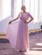 Long, powder-colored chiffon evening dress with short sleeves (XL/XXL, pastel pink)