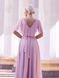 Long, powder-colored chiffon evening dress with short sleeves (XL/XXL, pastel pink)