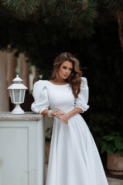 Нарядное элегантное молочное платье миди длины с открытой спинкой (XL, белый) COC-40-460-001 фото