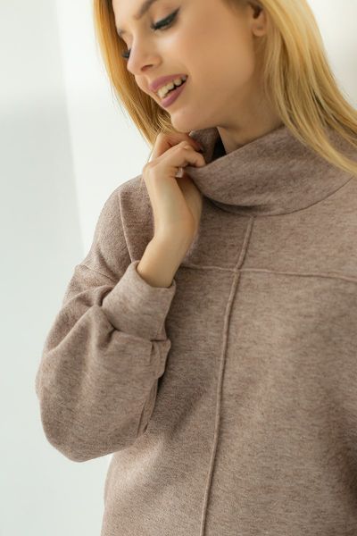 Warm beige dress with a high neck (L, beige)