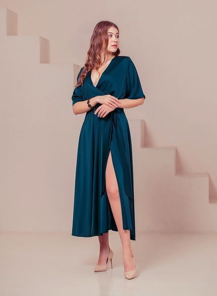 Шовкова коктейльна зелена сукня міді (XXL, Зелений) DEV-40-285-482 фото